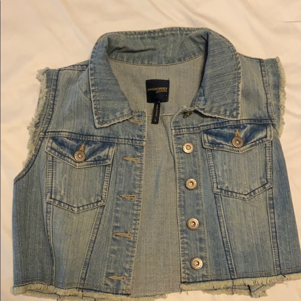 Highway jeans cropped sleeveless denim jacket